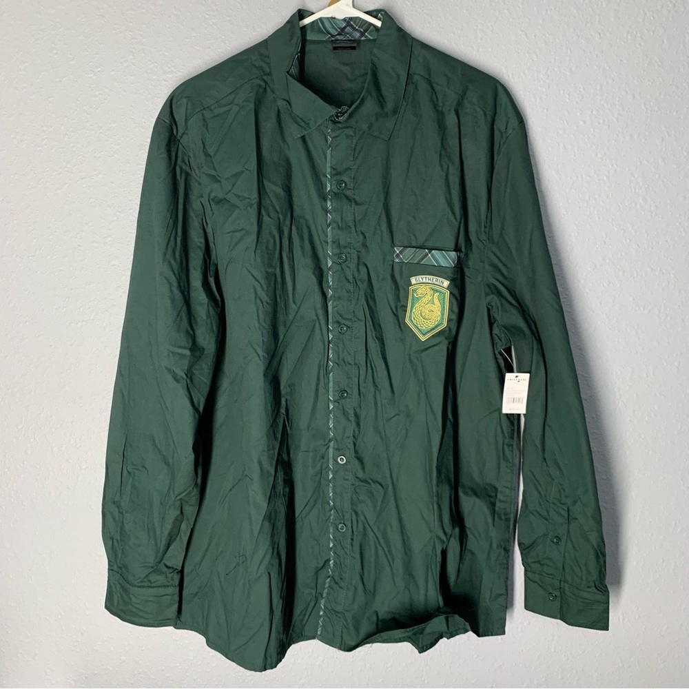 NWT Universal Harry Potter Slytherin Green Oxford Button Shirt Flip Cuff Mens XL